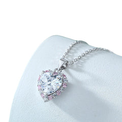 S925 Silver Pink Zircon Heart Necklace