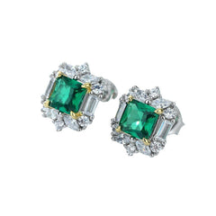 925 Silver Emerald-Like Flower Studs