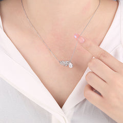 S925 Silver Leaf Zircon Pendant Necklace