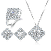 925 Silver Clover Ring Square Earrings Diamond Necklace