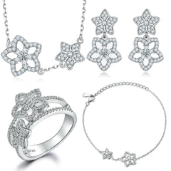 925 Silver Star Ring Necklace Earrings Bracelet