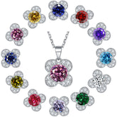 S925 Silver Floral Gemstone Four-Leaf Clover Necklace