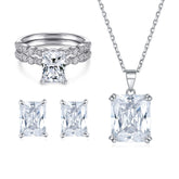 925 Silver Square Diamond Ring Zircon Earrings Crystal Necklace