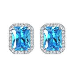 925 Silver Rectangle Halo Studs