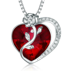 S925 Silver Rose Ruby Heart Necklace
