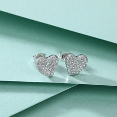 925 Silver Full Halo Heart Studs