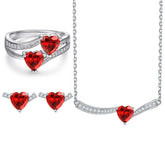 925 Silver Love Earrings Ruby Heart Ring Small Necklace