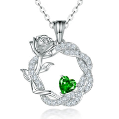 S925 Silver Rose Gemstone Pendant Necklace