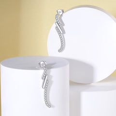 S925 Silver Long Zircon Dangle Earrings