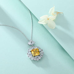 S925 Silver Yellow Zircon Flower Necklace