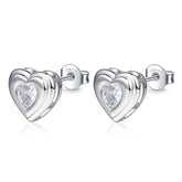 S925 Heart CZ Earrings - Luxe Silver Studs