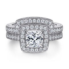 925 Silver Square Zircon Ring Set Necklace Earrings