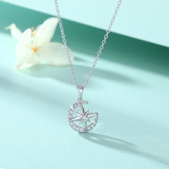 S925 Silver Hexagram Star Moon Zircon Necklace