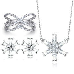 925 Silver Snowflake Earrings Star Necklace Bow Ring
