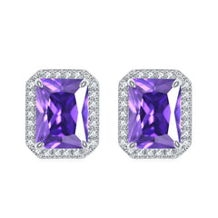 925 Silver Rectangle Halo Studs