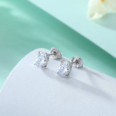 S925 Oval CZ Earrings - Minimalist Silver Studs