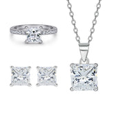 925 Silver Row Ring Square Zircon Necklace Earrings