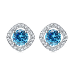 925 Silver Square Halo Earrings