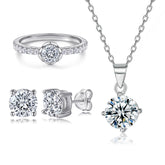 925 Silver Flower Ring Earrings Necklace Set