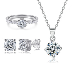 925 Silver Flower Ring Earrings Necklace Set