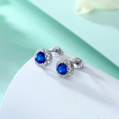 925 Silver Blue Zirconia Flower Studs