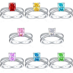 925 Silver Flame Ice Square Gem Ring