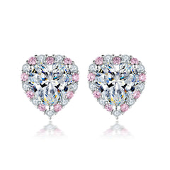 Pink Zircon Heart S925 Silver Stud Earrings