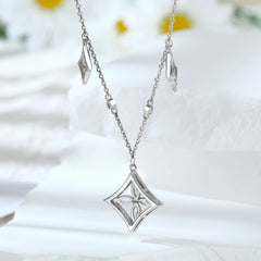 S925 Silver Square Clover Necklace