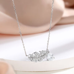 S925 Silver Leaf Zircon Pendant Necklace