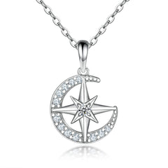 S925 Silver Hexagram Star Moon Zircon Necklace