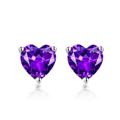 S925 Zodiac Heart Earrings - Birthstone CZ Studs