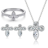 925 Silver Zircon Earrings Butterfly Ring Bee Necklace