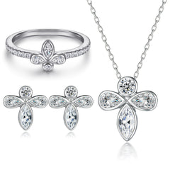 925 Silver Zircon Earrings Butterfly Ring Bee Necklace