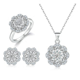 925 Silver Flower Ring Earrings Necklace Jewelry