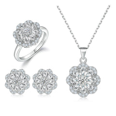 925 Silver Flower Ring Earrings Necklace Jewelry