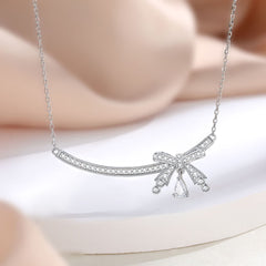 S925 Silver Bow Teardrop Necklace