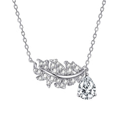 S925 Silver Leaf Zircon Pendant Necklace