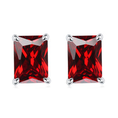 925 Silver Rectangle Birthstone Earrings