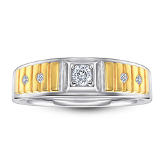 S925 Men's Two-Tone CZ Ring - Gold/Silver Plated