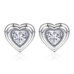 S925 Heart CZ Earrings - Luxe Silver Studs