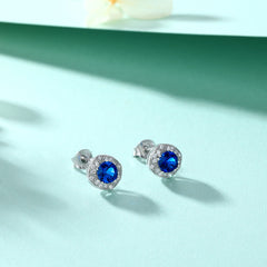 925 Silver Blue Zirconia Flower Studs