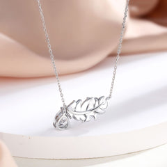 S925 Silver Leaf Zircon Pendant Necklace