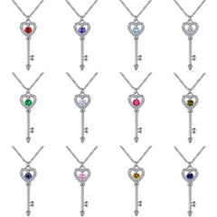 S925 Silver Birthstone Key Necklace