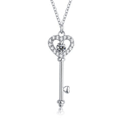 S925 Silver Cross Key Heart Zircon Pendant Necklace