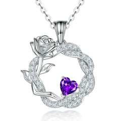 S925 Silver Rose Gemstone Pendant Necklace