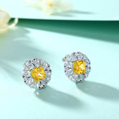 S925 Silver Yellow Zircon Flower Studs