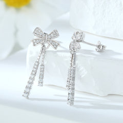 925 Silver Bow Drop Earrings