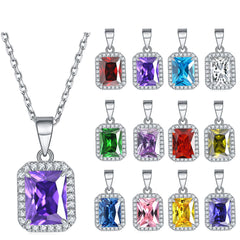 S925 Silver Rectangular Zircon Necklace