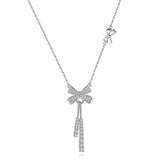 S925 Silver Moving Bow Tassel Necklace