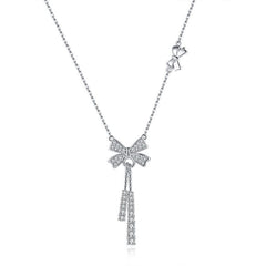 S925 Silver Moving Bow Tassel Necklace